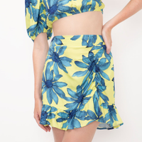 Minissaia estampada floral com babado verde