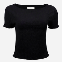 Blusa juvenil decote canoa texturizada preta