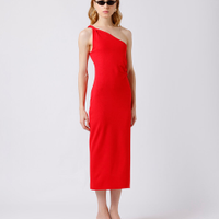 Vestido midi feminino ombro único mindset vermelho