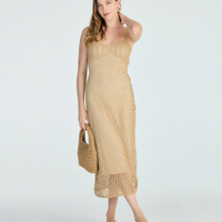 Vestido midi feminino de tricot texturizado bege