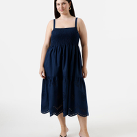 Vestido midi feminino com recortes plus size azul