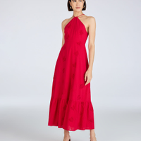 Vestido halterneck feminino com laise coqueiro vermelho