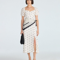 Vestido longo feminino de viscose poá bege
