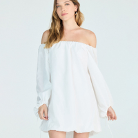 Vestido curto balonê feminino ombro a ombro off white