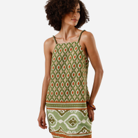 Vestido curto feminino alça fina com miçangas arabesco verde