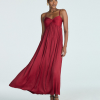 Vestido longo feminino acetinado vinho