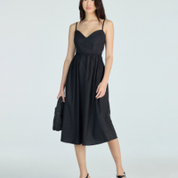 Vestido midi alça fina feminino com algodão decote coração preto