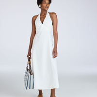 Vestido midi de sarja frente única off white