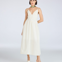 Vestido midi feminino alça fina franzido amarelo