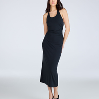 Vestido midi frente única feminino franzido preto