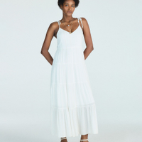 Vestido midi com lurex listrado off white