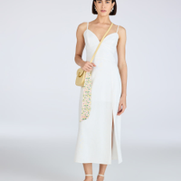 Vestido midi com linho alça fina off white
