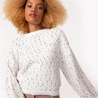 Suéter de tricô bolinhas decote redondo off white