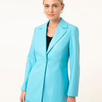 Blazer alongado de pu azul turquesa