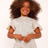 Blusa de paetê infantil manga curta dourado