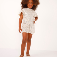 Short infantil clochard de paetê dourado