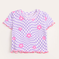 Blusa infantil manga curta quadriculada floral multicor