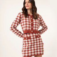 Minissaia de tricô vichy marrom