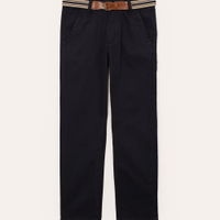 Calça slim infantil de sarja com cinto azul