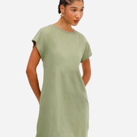Vestido curto básico manga curta areia - verde mate