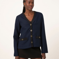 Blazer bicolor manga longa botões azul marinho
