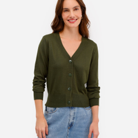 Cardigan feminino de tricot cropped manga longa verde