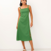 Vestido midi de viscose com fenda - verde militar