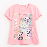 Blusa infantil de algodão manga curta pandinha glitter rosa neon