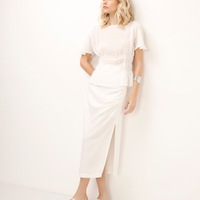 Saia midi franzida com fenda off white