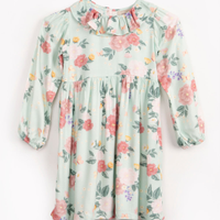 Vestido de viscose infantil floral manga longa verde claro