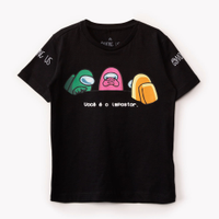 Camiseta de algodão infantil among us manga curta preta
