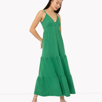 Vestido longo texturizado alças finas verde