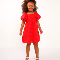 Vestido de laise infantil com babado manga curta vermelho