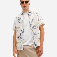 Camisa masculina de linho e algodão manga curta off white