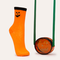 Meia infantil cano alto halloween com bolsinha laranja
