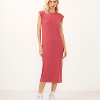 Vestido midi feminino muscle tee canelado básico rosa