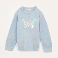 Suéter infantil chenille borboleta paetê azul