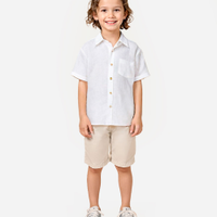 Camisa de algodão infantil manga curta com bolso branca