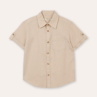 Camisa de algodão infantil manga curta com bolso bege