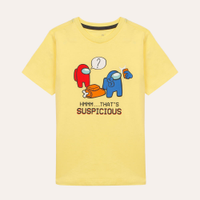 Camiseta de algodão infantil among us manga curta amarelo