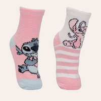 Kit de 2 pares de meias infantis lilo stitch antiderrapante rosa