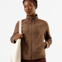 Jaqueta feminina de fleece gola alta esportiva marrom