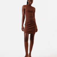 Vestido curto feminino de algodão canelado marrom