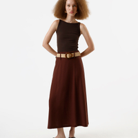 Saia midi feminina com linho cintura alta marrom