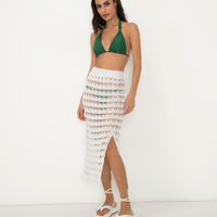 Saia midi de crochê com fenda off white