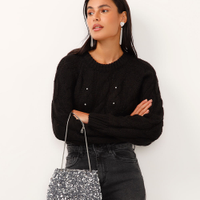 Suéter de tricot com brilhos preto