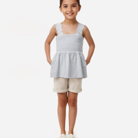 Blusa de algodão infantil texturizada com lastex azul