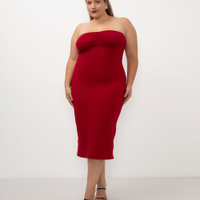Vestido de tricot sem alça plus size vermelho