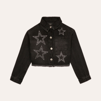 Jaqueta jeans infantil estrelas com brilho preta