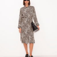 Vestido chemise midi de viscose animal print bege